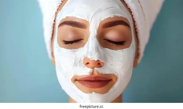 Woman with a Facial Mask on a Blue Background