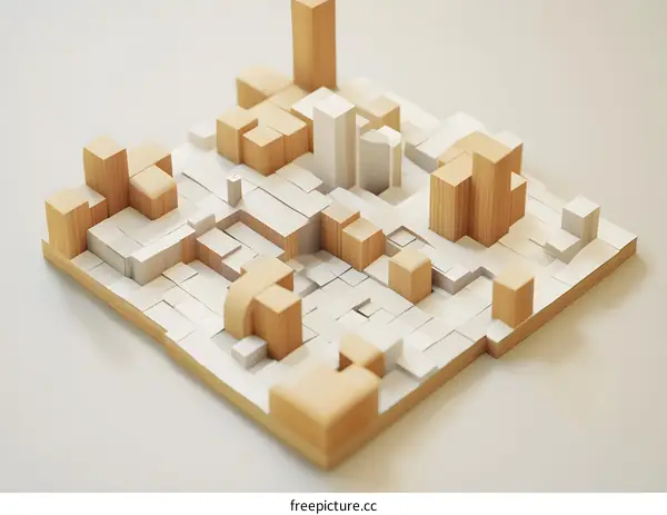 Abstract Cityscape Made Of Wooden Blocks