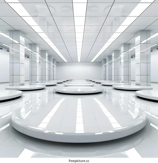 White Modern Futuristic Room With Round Platforms