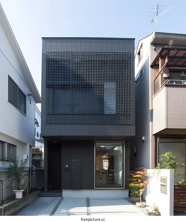 Modern Japanese Home Exterior With Lattice Design