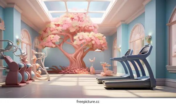 Pastel Pink and Blue Home Gym Illustration