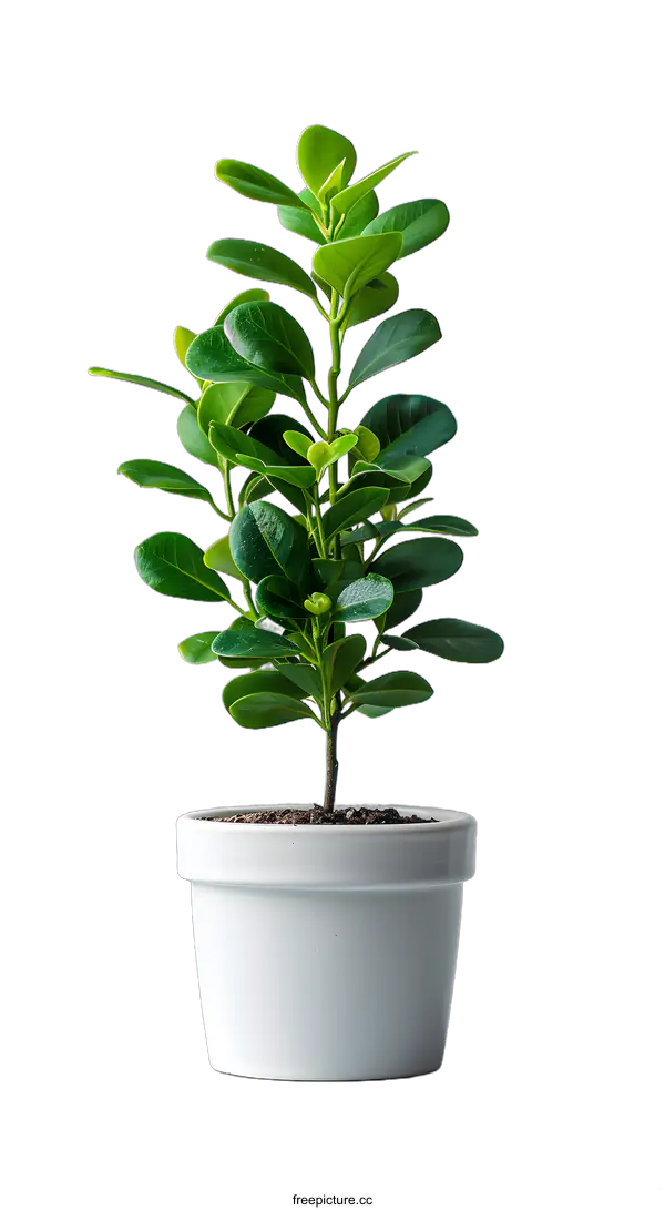 [Transparent Background PNG]Green plant in white pot on gray background