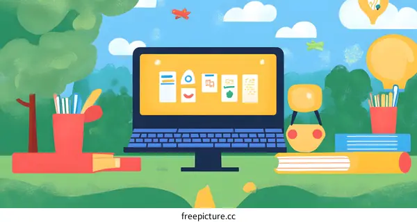 Computer and Book in Nature Setting