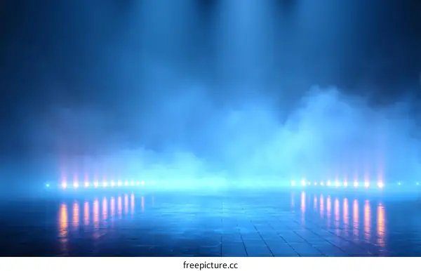Abstract Foggy Night Scene with Neon Lights
