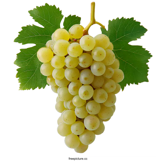 [Transparent Background PNG]Green Grapes with a Leaf on a White Background
