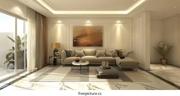 Minimalist Living Room Interior Design with Warm Lighting