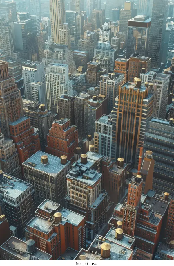 Aerial View of Dense Urban Cityscape with Skyscrapers