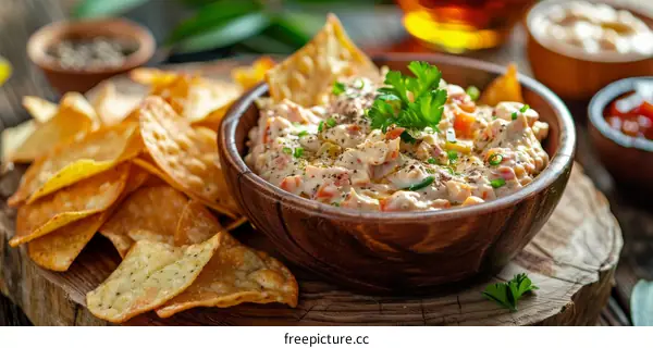 Nacho chips with salsa and guacamole