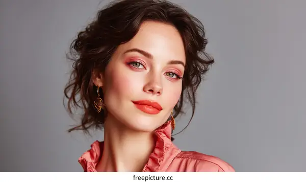 Close-up Portrait of a Caucasian Woman with Fashionable Makeup