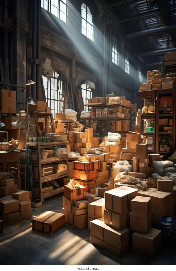 A large warehouse filled with boxes and other supplies