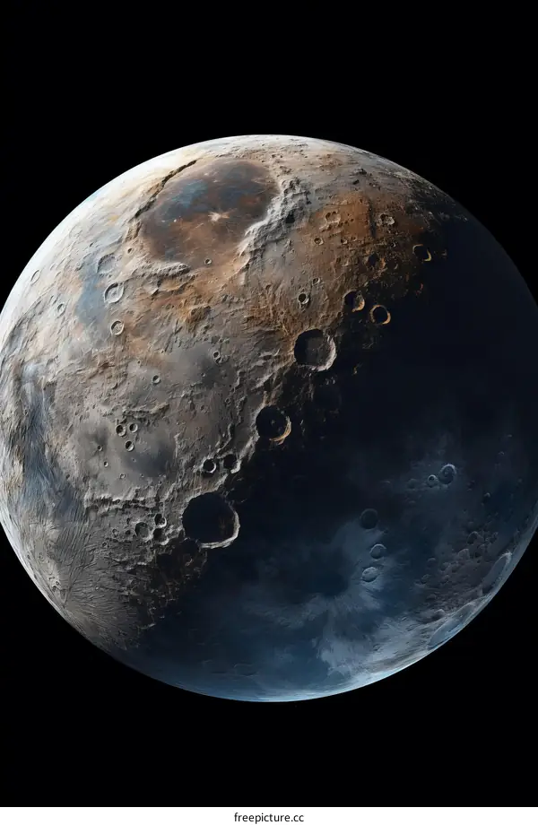 Barren Moon with Gigantic Crater on Its Surface