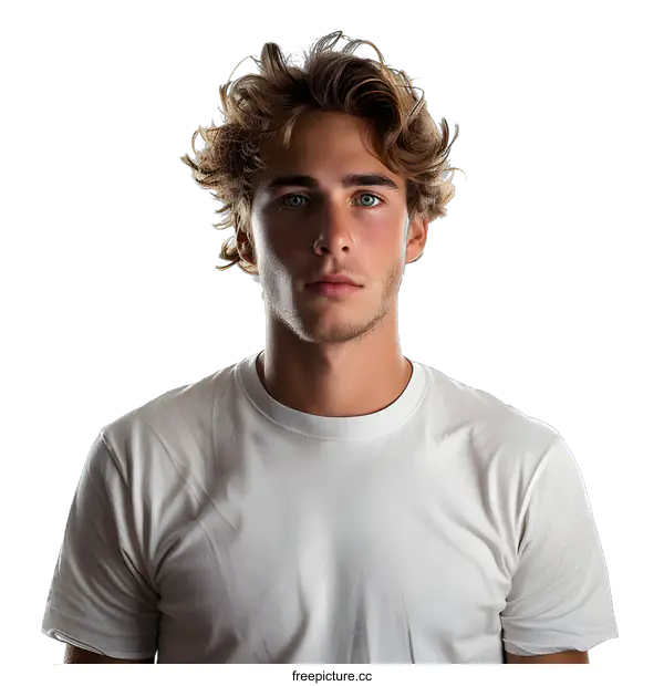 [Transparent Background PNG]Portrait of a young male model with blond hair and blue eyes