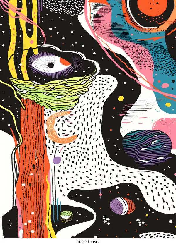 Abstract Colorful Art with Eye and Planets