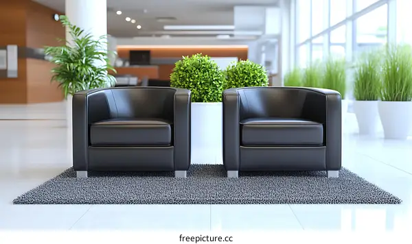 Modern Black Leather Armchair in a Lobby