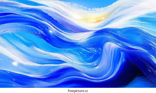Abstract Ocean Waves of Blue and White