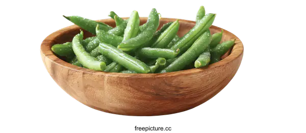 [Transparent Background PNG]Frozen Green Beans in Wooden Bowl