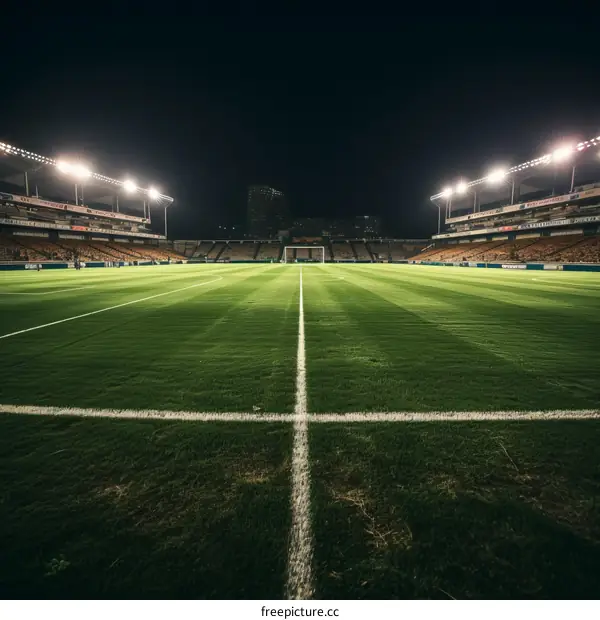 Empty Soccer Stadium at Night