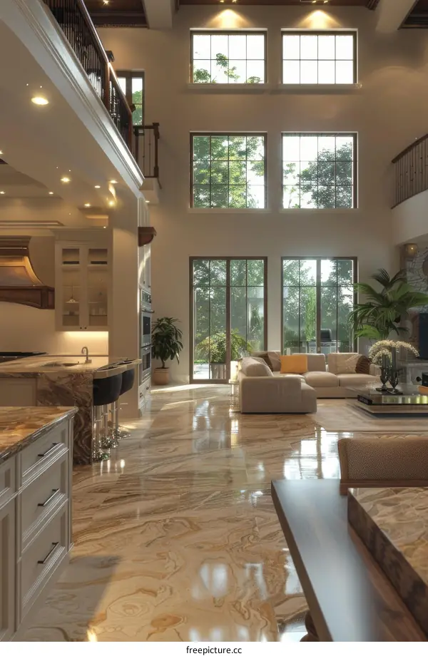 Modern open plan living room and kitchen