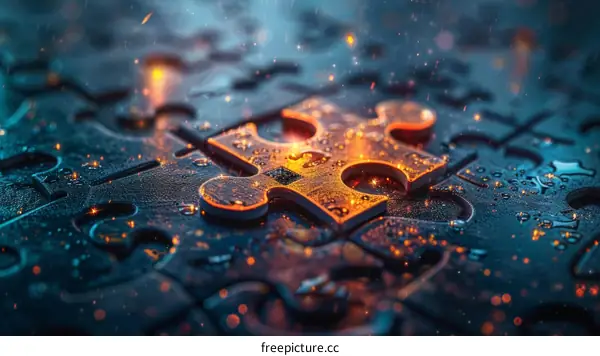 Glowing Puzzle Piece Completing the Puzzle