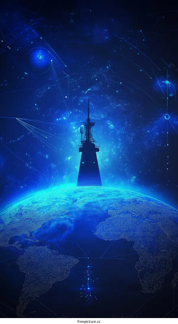 Global Network Tower Reaching to the Stars