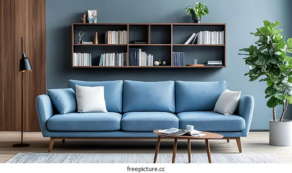 Modern Living Room Interior Design with Bookshelf