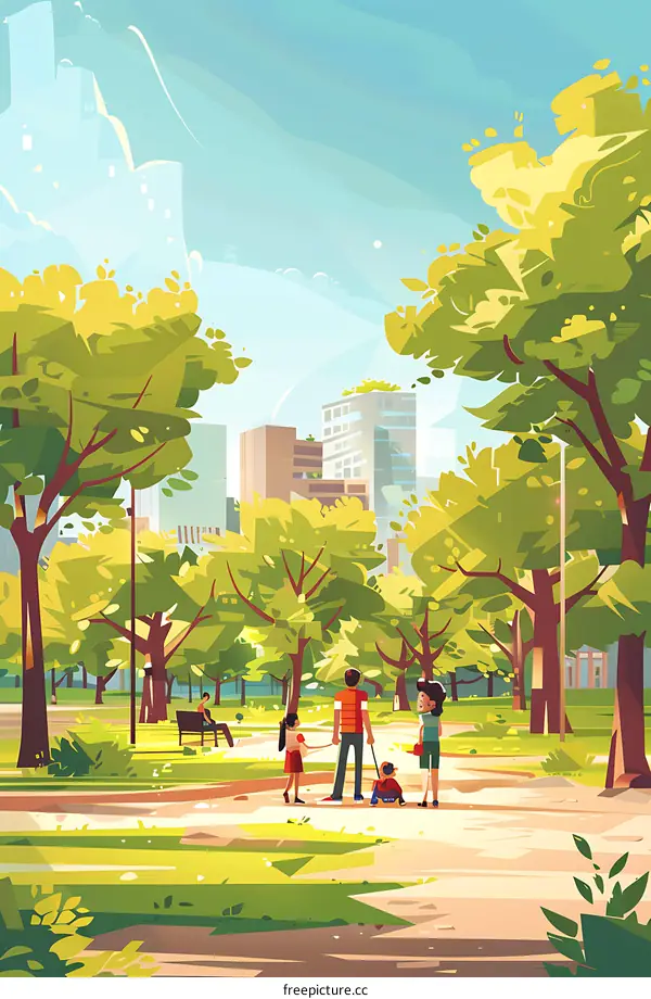 Family Walking in the Park on a Sunny Day