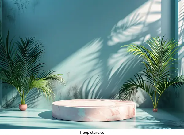 Modern Minimalist Display Podium with Tropical Plants