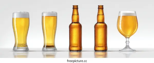 Various Beer Bottles and Glasses