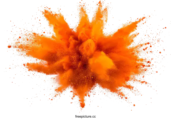 [Transparent Background PNG]Orange Color Powder Explosion on White Background