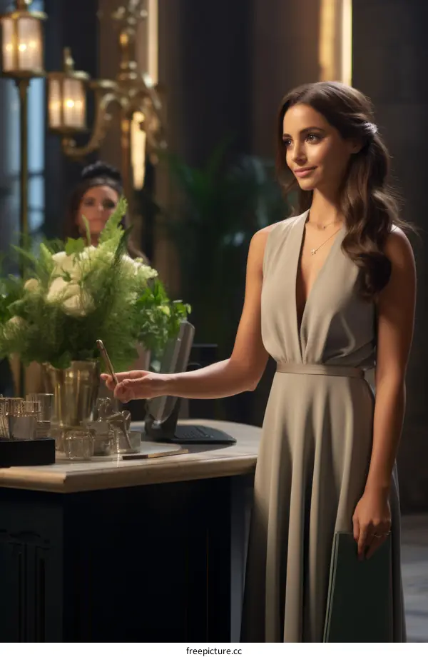Middle Eastern woman in evening gown at a bar