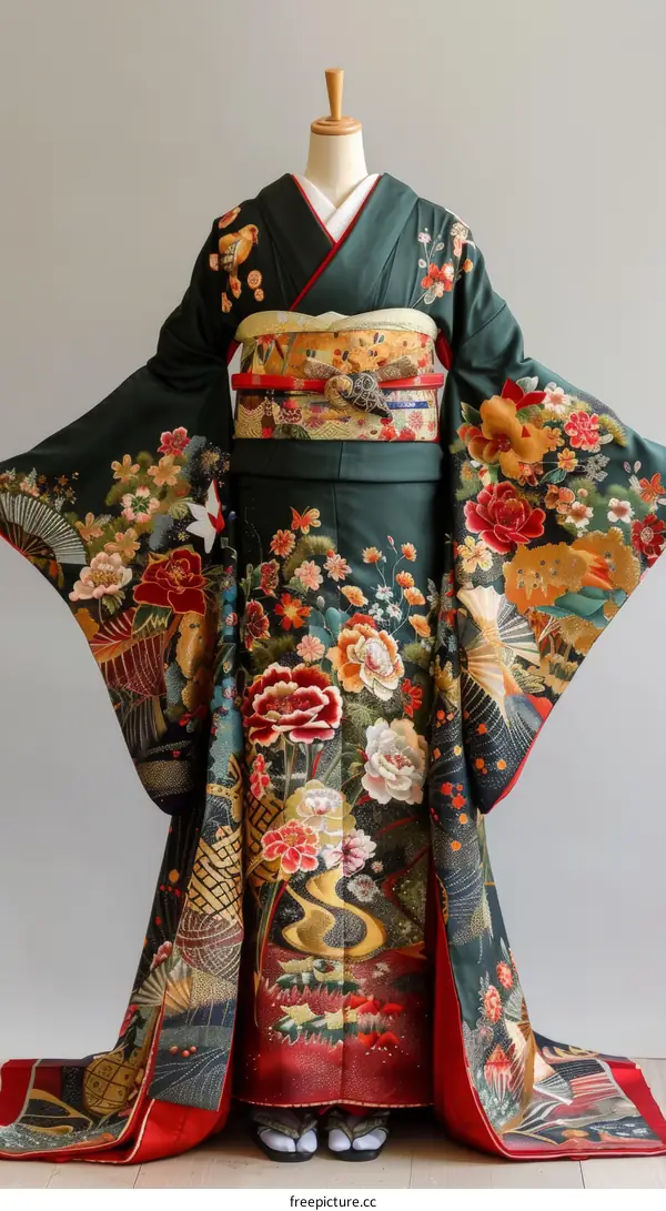A woman wearing a kimono with a floral pattern