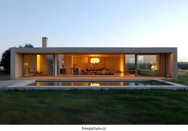 Modern Minimalist House with Swimming Pool and Wooden Interior
