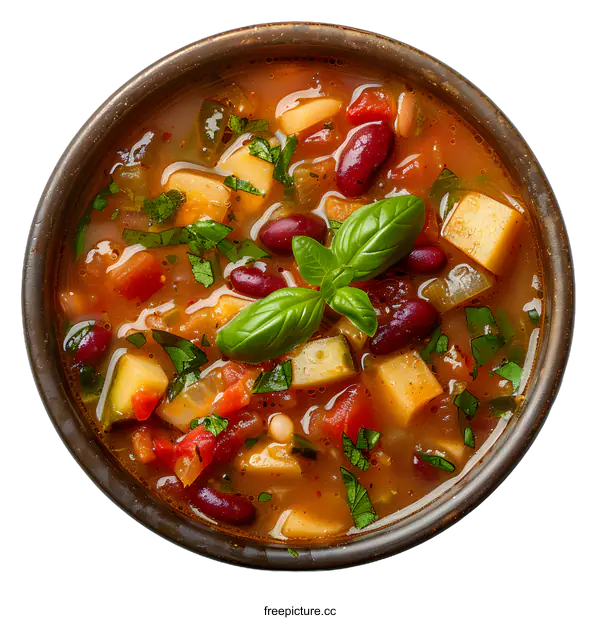 [Transparent Background PNG]Minestrone soup in bowl isolated on white background