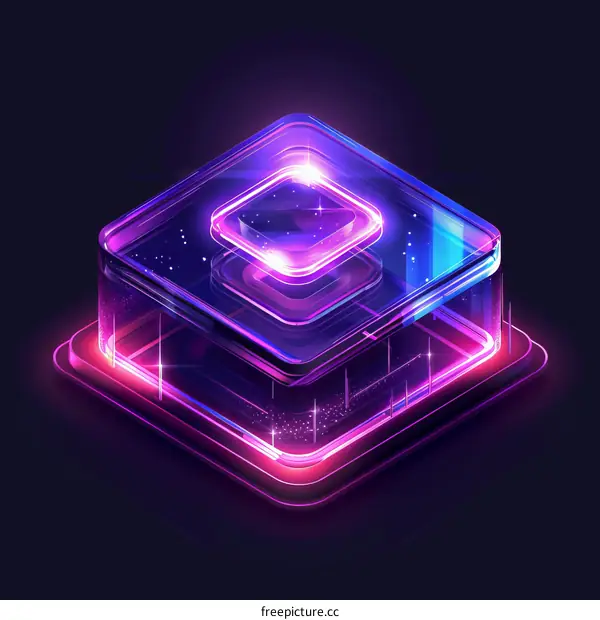 Glowing Purple and Blue 3D Cube Abstract Art