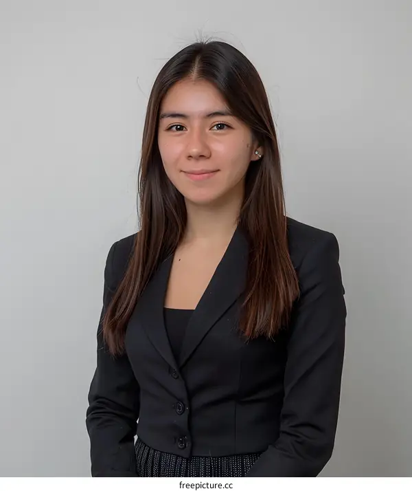 Portrait of a young woman in a black suit