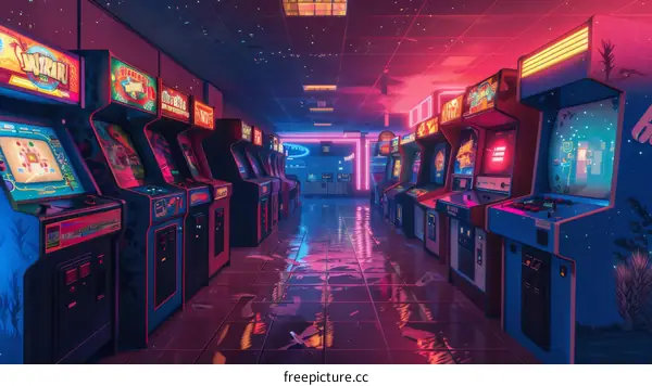 arcade machines in a retro gaming arcade