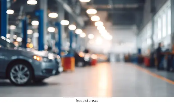 Blurred View of a Busy Auto Repair Garage