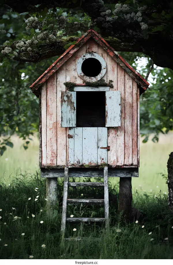 Small Wooden Hut in a Green Field