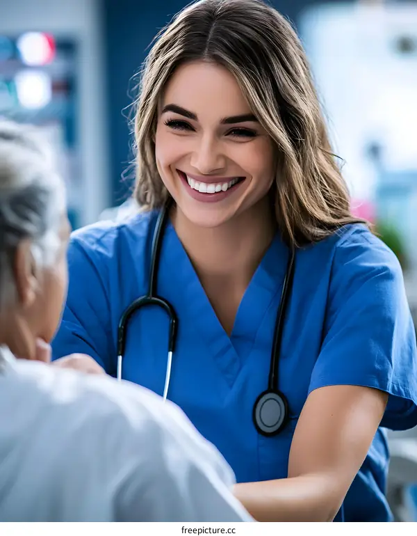 Smiling Female Doctor Talking To Patient In Hospital