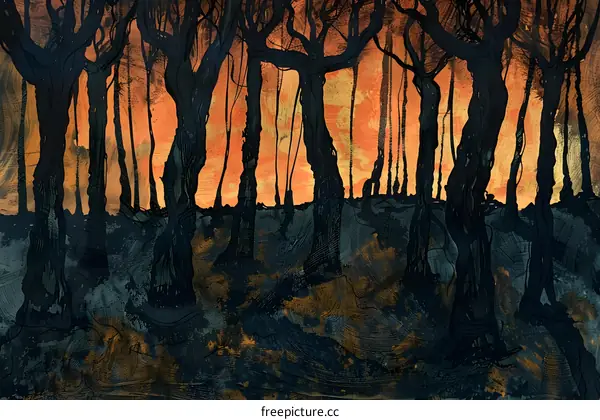 Silhouettes of Trees in a Golden Sunset Landscape