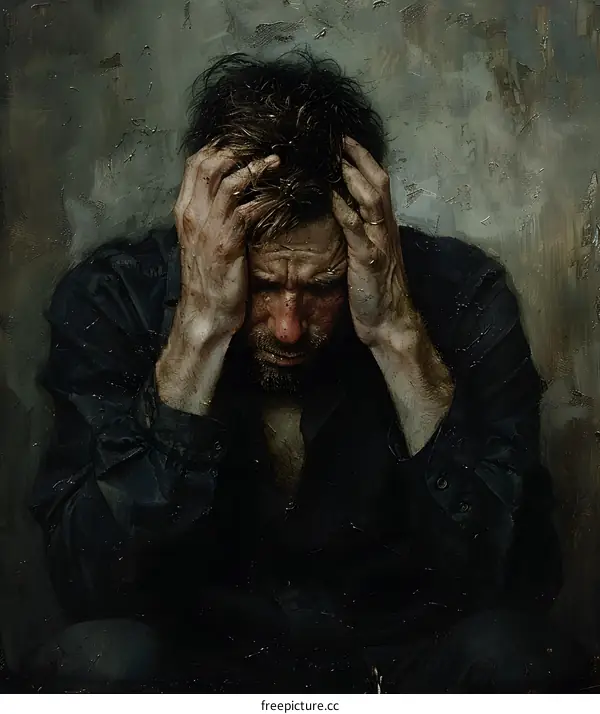 Portrait of a man with hands on head