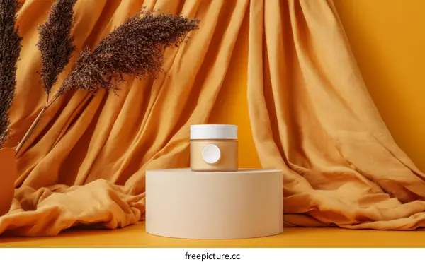 Autumnal Skincare Display with  Draped Fabric