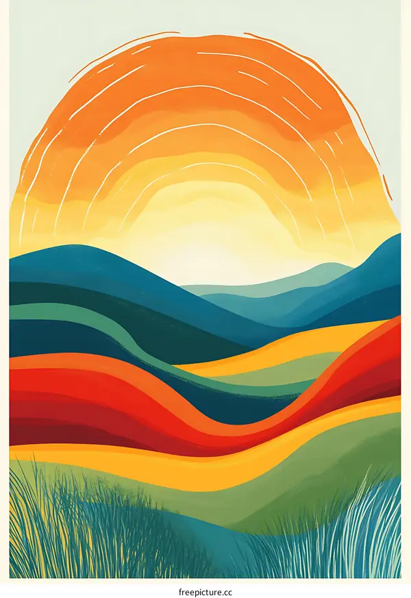 Abstract Colorful Landscape with Sunset