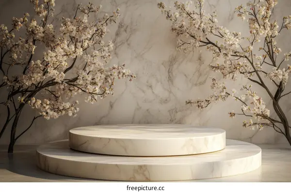 Elegant Marble Podium with Cherry Blossom Display
