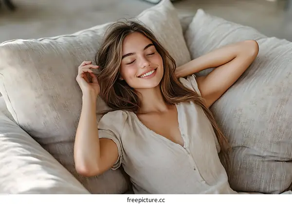 Relaxed Caucasian Woman on Sofa