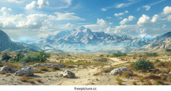 Remote Desert Landscape with Mountains