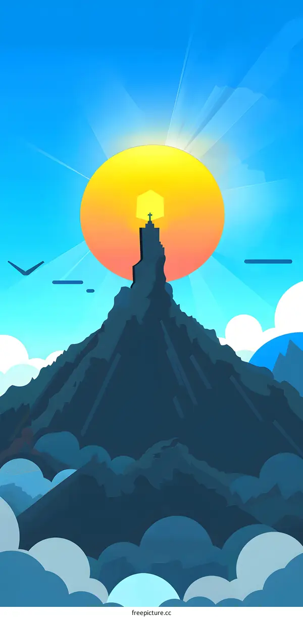 Mountain Peak with Sunset Illustration