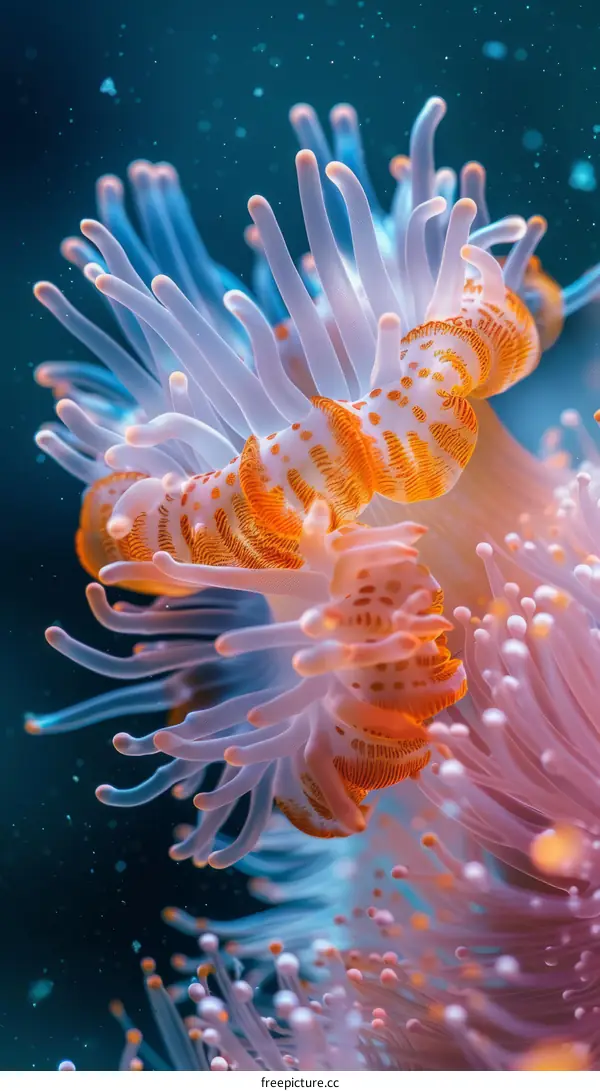 Close-Up of a Pink and White Anemone with Flowing Tentacles
