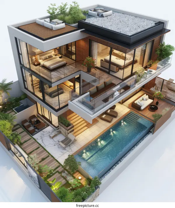 Modern Luxury House Design with Rooftop Garden and Pool