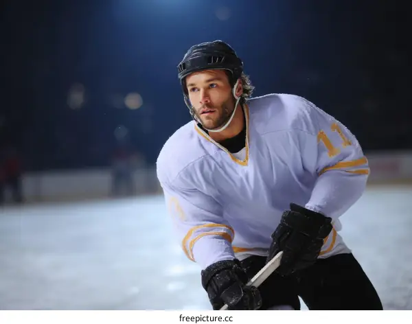 Hockey Player in Action on Ice